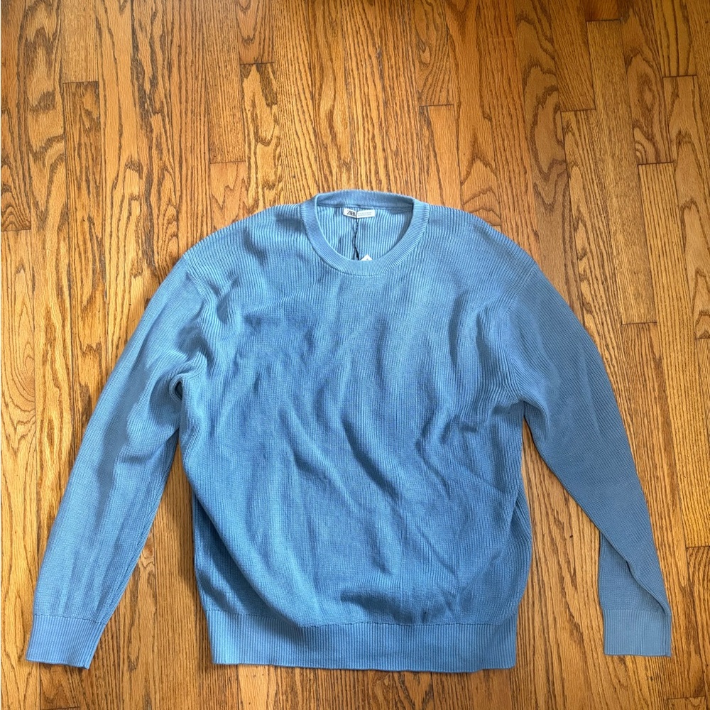 New Zara Men's Light Blue Crewneck Sweater